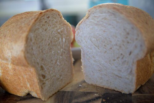 Bread loaf cut in half